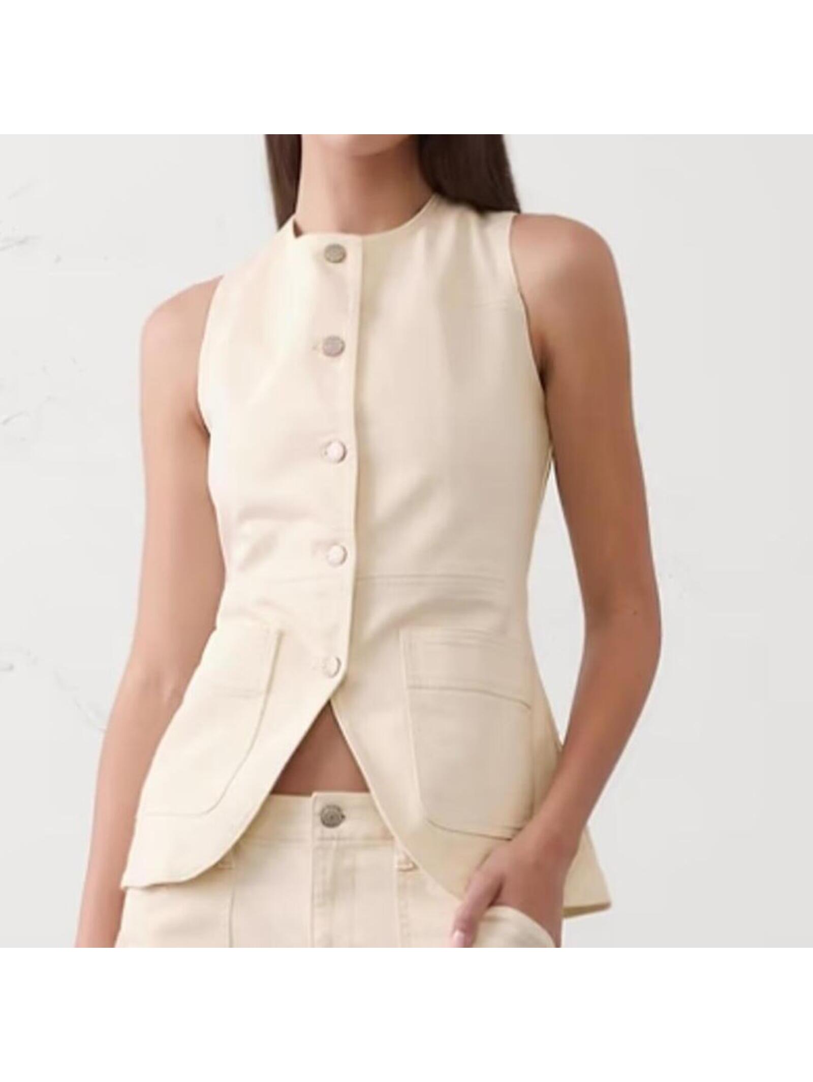 Banana Republic Long Denim Vest Ecru Beige Women's 10 Nwt